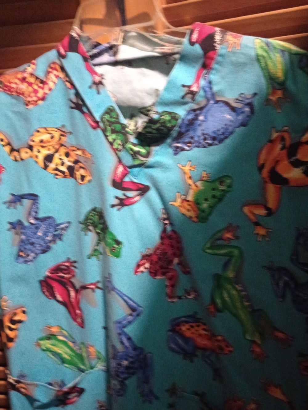 Turquoise Frog Print Scrub Top